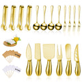 Patelai Charcuterie Board Accessories Cheese Spreader Knife Set Charcuterie Utensils Butter Knife Stainless Steel Mini Serving Tongs Spoons Appetizer Forks for Pastry(Golden,18 Pieces)