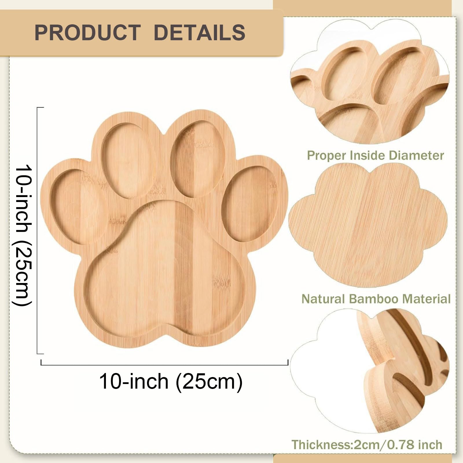AQUGOO 1 Pcs Reusable Bamboo Plate, 10-inch Novelty Paw Shaped Tray, Multipurpose Charcuterie Boards with Grooves, Pet Themed Gift Platter, Party Snack Platters