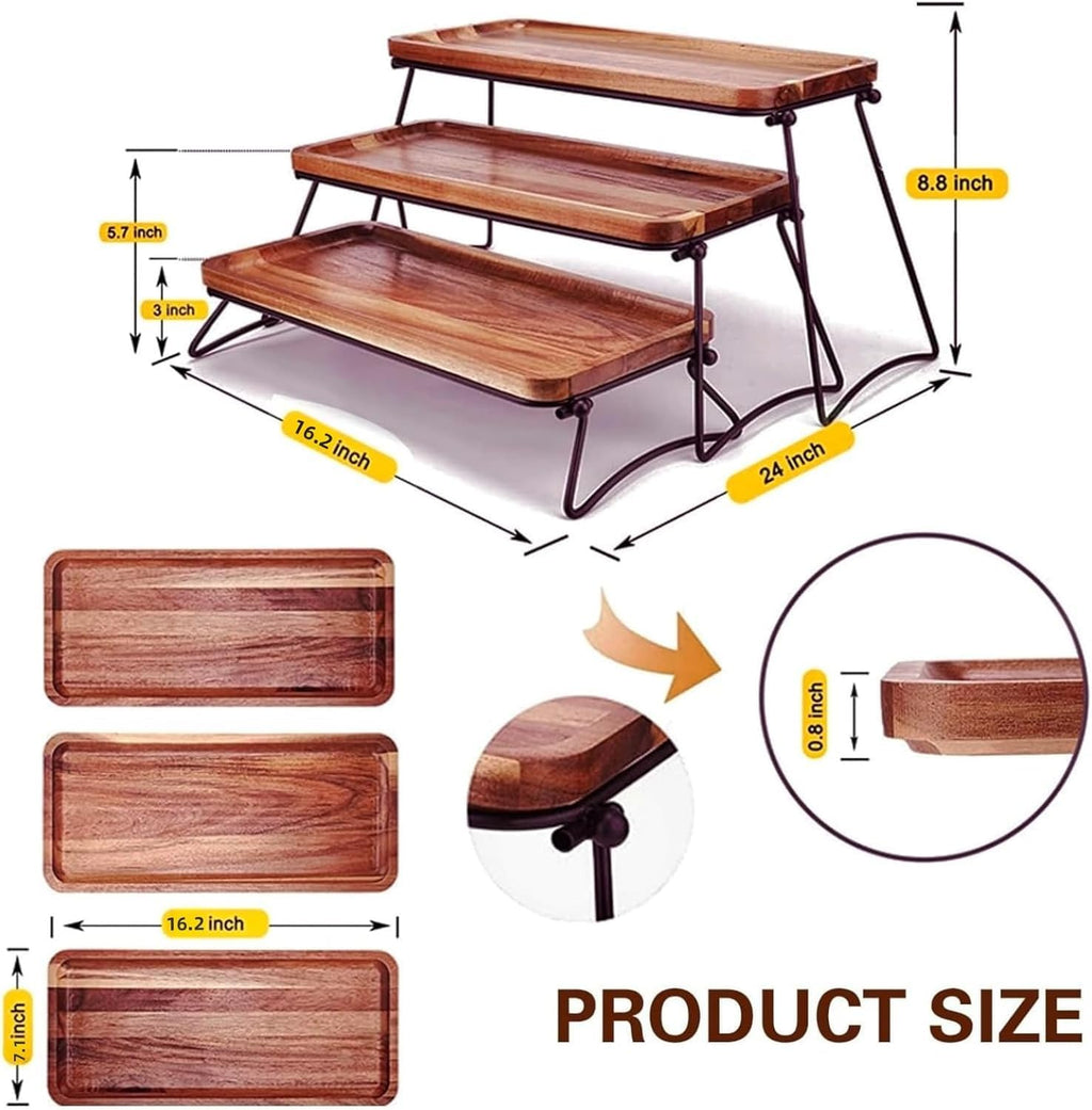 3 Tier Cupcake Stand and Towers Serving Tray for Party, Acacia Wooden Dessert Table Display Set, Rustic Wood Serving Platters & Charcuterie Board for Party, Picnic, Buffet (Brown)