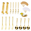 Patelai Charcuterie Boards Accessories Charcuterie Utensils Set Cheese Butter Spreader Knives Stainless Steel Mini Serving Tongs Spoons Forks and Toothpick Flags for Appetizers Pastry(Golden)