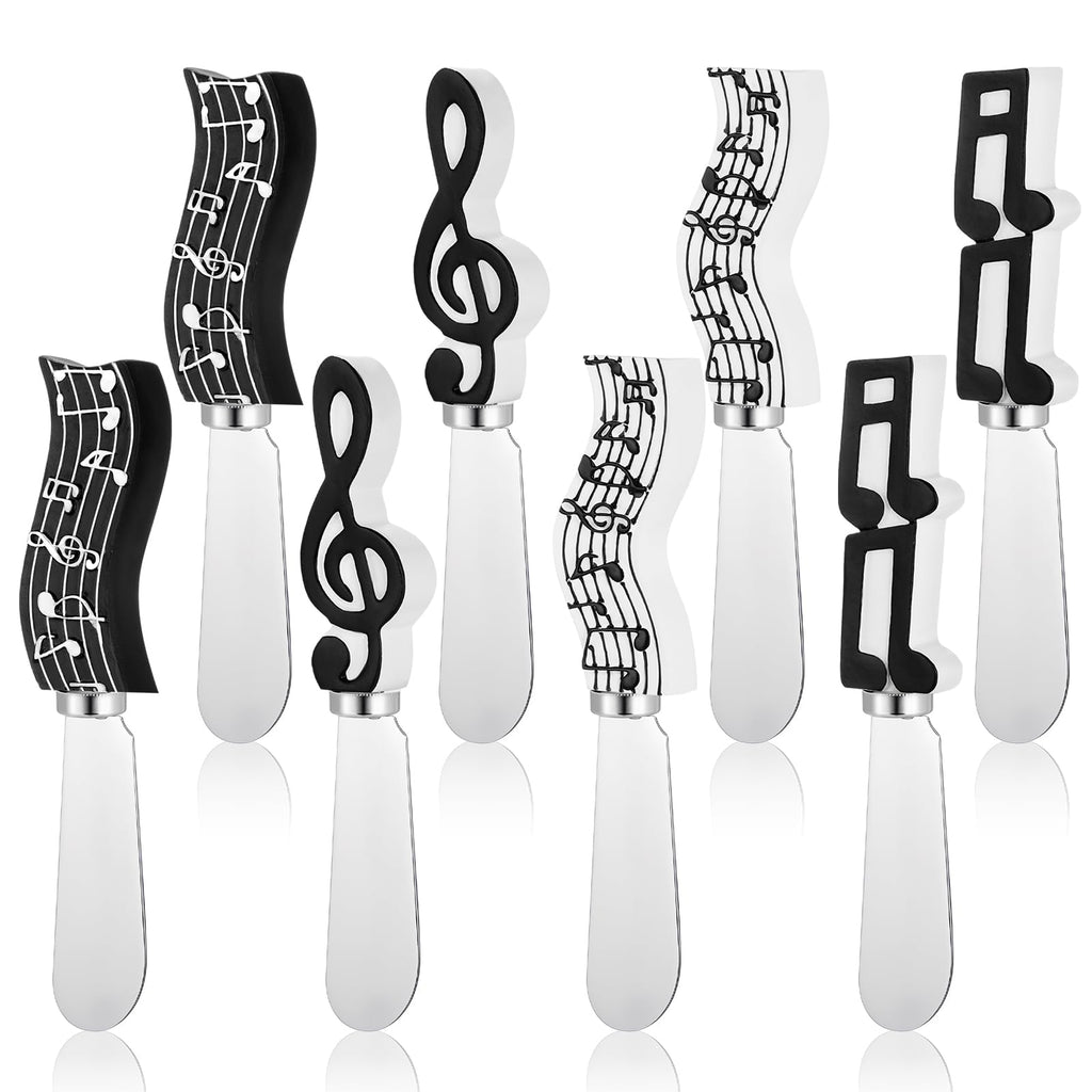PullCrease 8 Pcs Musical Note Cheese Spreader Butter Knife Set Stainless Steel Cheese Spreader Multipurpose Butter Jam Dip Graduation Gift Table Decoration