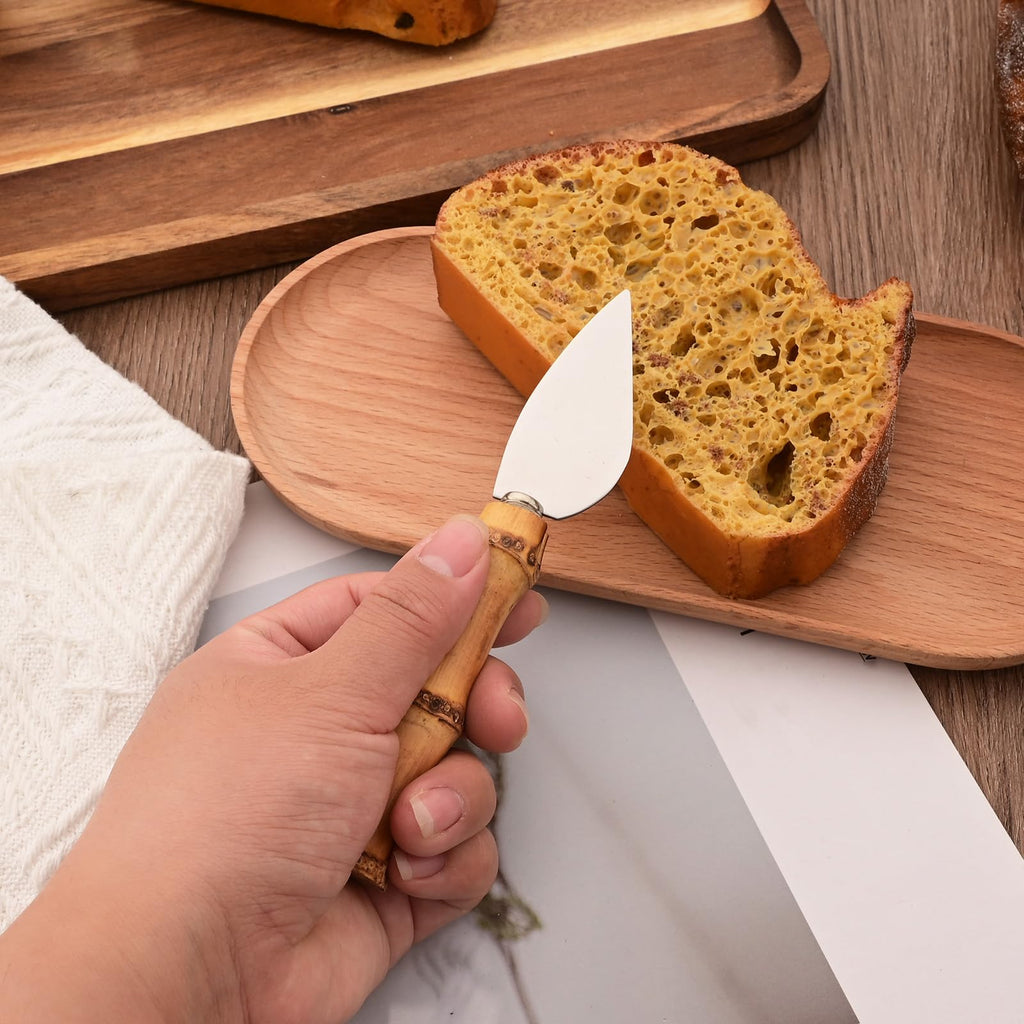 Uniturcky Bamboo Cheese Knife Set, 8-Piece Steel Stainless Cheese knife Set with Bamboo Handle, Mini Cheese Cutter, Cheese Fork, Cheese Slicer, Spreader, For Party, Travel and Kitchen