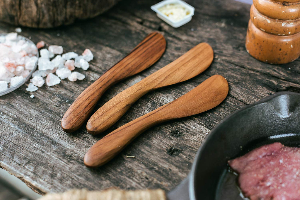 FAAY 7.5" Butter Spreaders, Eco-Friendly Condiment and Sandwich Knife from 100% Moist-Resistant Teak Wood, Super Handy Peanut Jelly Spreader Set of 4