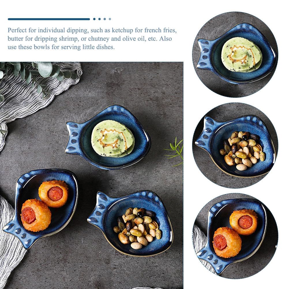 CALLARON 2Pcs Ceramic Dipping Bowl - 4.3 inch Fish Shape Sauce Dishes, 2 Oz Porcelain Serving Bowl, Small Bowl Dish for Appetizer, Sushi Soy Sauce, Snack, Seasoning, Dishwasher Safe