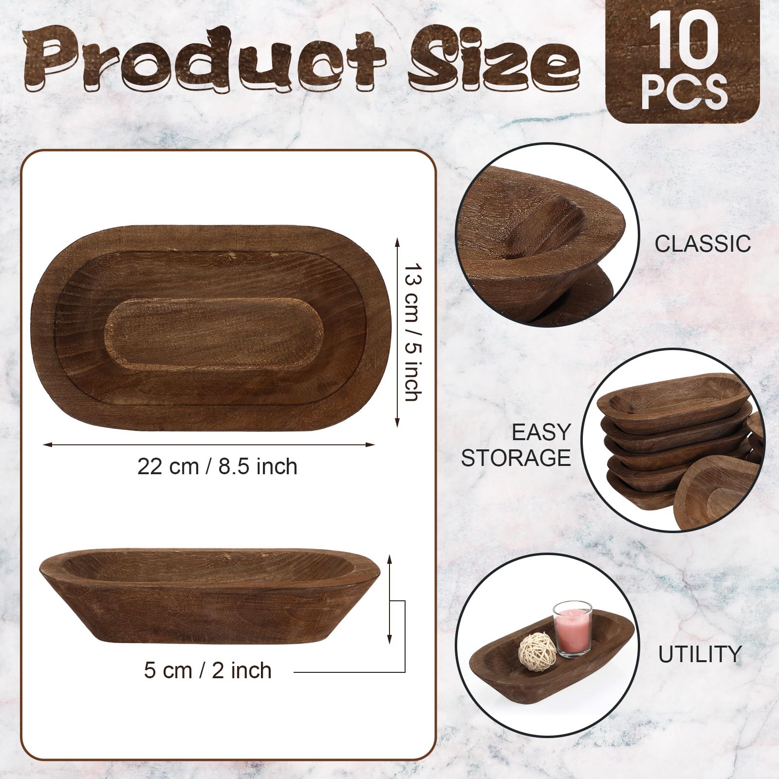 Nuogo 10 Pack Wooden Dough Bowls Bulk 8.5 Inch Rustic Dough Bowls for Wedding DIY Candle Home Crafts Making Farmhouse Fruits Supplies Decoration(Brown)