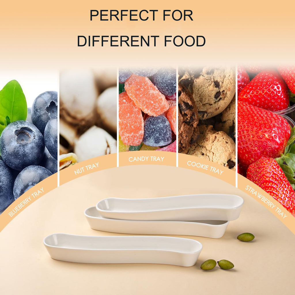 3-Pack Olive Plates-Versatile Ceramic Olive Tray for Snacks, Appetizers Platter-Long Arc Shape Boat Tableware for Entertaining and Displaying Appetizers-Dishwasher & Microwave Safe (12 inches)