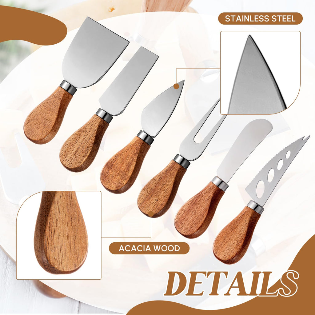 Hushee 44 Pcs Charcuterie Boards Accessories with Magnetic Acacia Wood Holder Wooden Cheese Knife Set for Wood Handle Knives for Cheese Knife Slicer with Tongs, Spoons, Forks, Honey Dipper (Style 2)