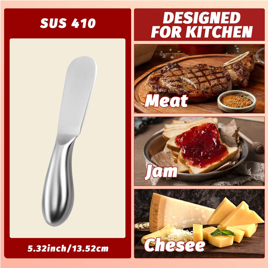 Mlurcu Butter Knives 4 Pieces Stainless Steel Cheese Butter Spreader Knife Set for Cold Butter, Cream Cheese, Jam, Pastry, Charcuterie, Multipurpose Kitchen Gadgets