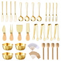 48 Pcs Charcuterie Boards Accessories Butter Spreader Knives Set Stainless Steel Cheese Mini Serving Tongs Spoons Forks Dipping Bowls Toothpick Flags Utensils for Pastry Making Wedding Christmas(Gold)
