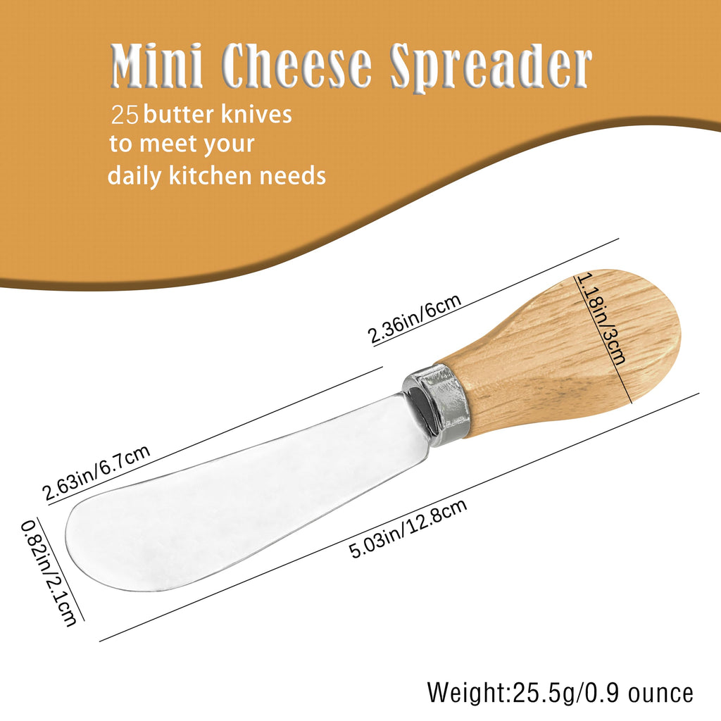 DIFENLUN 25 Piece Small Cheese Spreader Knives Set, Mini Stainless Steel Butter Knife Spreader with Wooden Handle for for Charcuterie Board, Sandwiches, Cocktail Spreaders, Dips, 4.7 inch