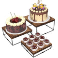 ELITEROO Buffet Risers, 3 Pack Wooden Risers Display Stands, Square Food Risers for Buffet Table, Tiered Dessert Display Stands, Food Stands for Display Party, Rustic Brown, 9"x10"x11"