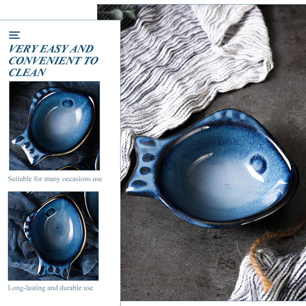 CALLARON 2Pcs Ceramic Dipping Bowl - 4.3 inch Fish Shape Sauce Dishes, 2 Oz Porcelain Serving Bowl, Small Bowl Dish for Appetizer, Sushi Soy Sauce, Snack, Seasoning, Dishwasher Safe