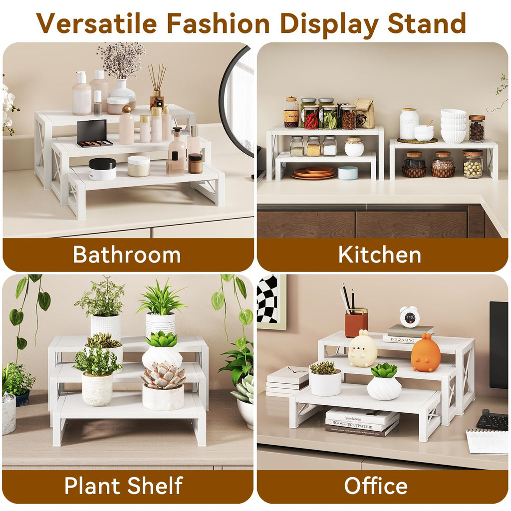 IBUYKE Cupcake Display Stand, Set of 3,Large Wood Risers Display Stands,Dessert Stand for Party,Tiered Serving Stand for Decor, Doll,Food,Perfume,White UTLJ019W