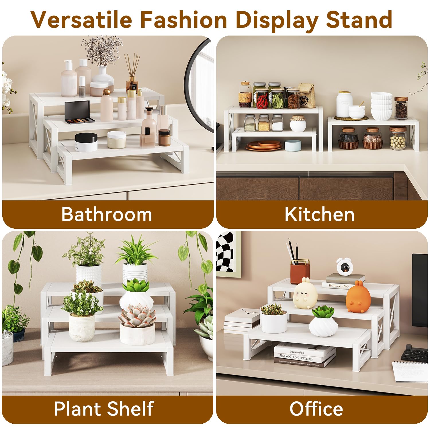 IBUYKE Cupcake Display Stand, Set of 3,Large Wood Risers Display Stands,Dessert Stand for Party,Tiered Serving Stand for Decor, Doll,Food,Perfume,White UTLJ019W