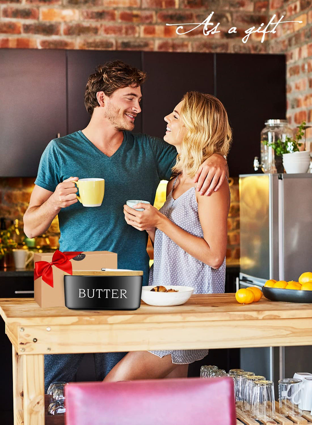 Butter Dish with Lid: Large Butter Dish for Countertop - Ceramic Butter Keeper Container with Knife and High-Quality - Silicone Sealing Butter Box for Home Decor Good Kitchen Gift Black