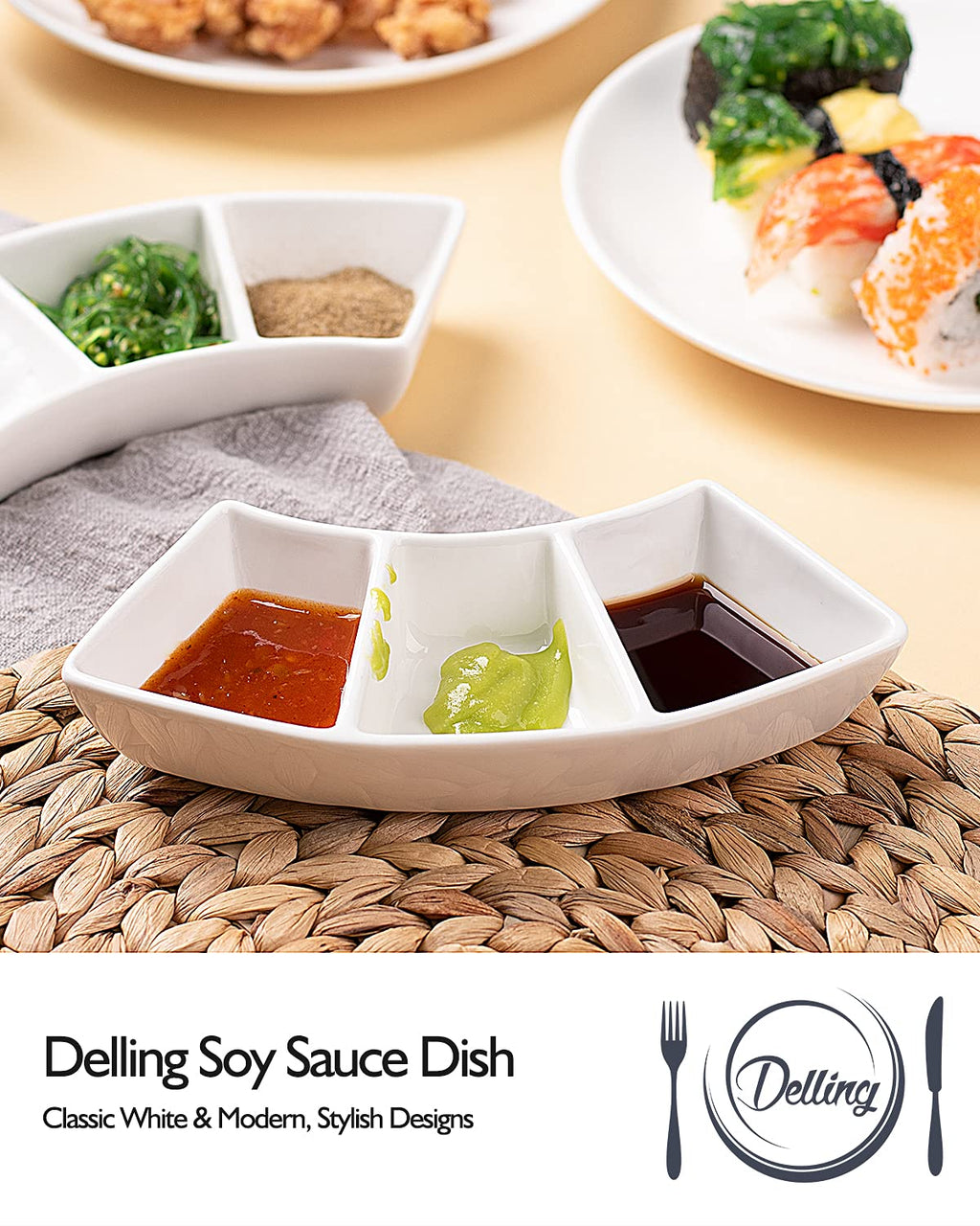 DELLING Ceramic Dipping Sauce Bowls Set - 3 Oz Dipping Dishes- Small Bowls for Sushi, BBQ or Fondue - Great for Different Sauce and Dip, Set of 5