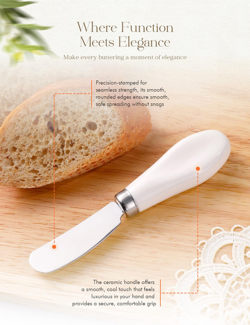 AISBUGUR 2 Pack Stainless Steel Butter Spreader Knife, Butter Knife with White Porcelain Handle, Cheese Butter Spreader Knives for Kitchen