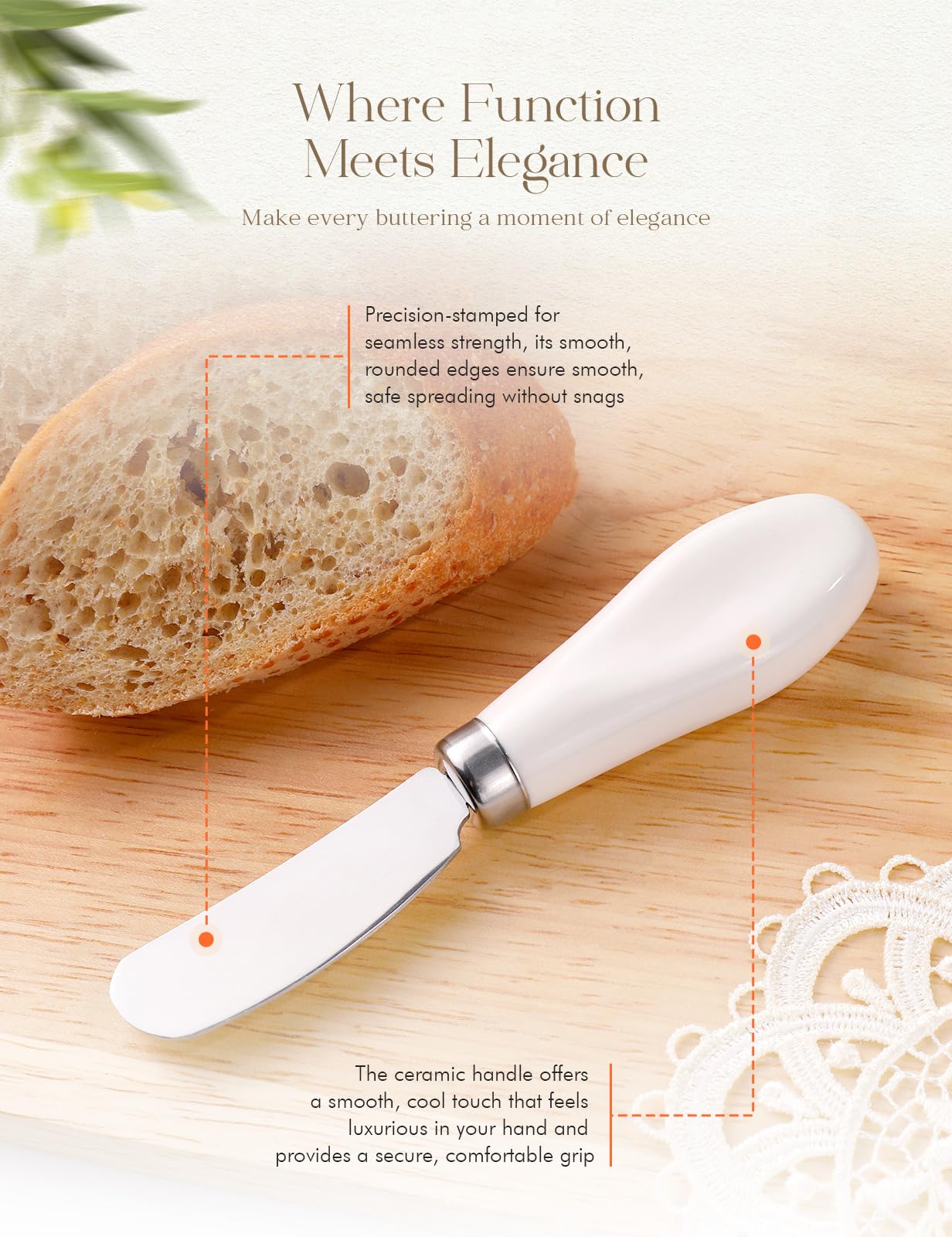 AISBUGUR 2 Pack Stainless Steel Butter Spreader Knife, Butter Knife with White Porcelain Handle, Cheese Butter Spreader Knives for Kitchen