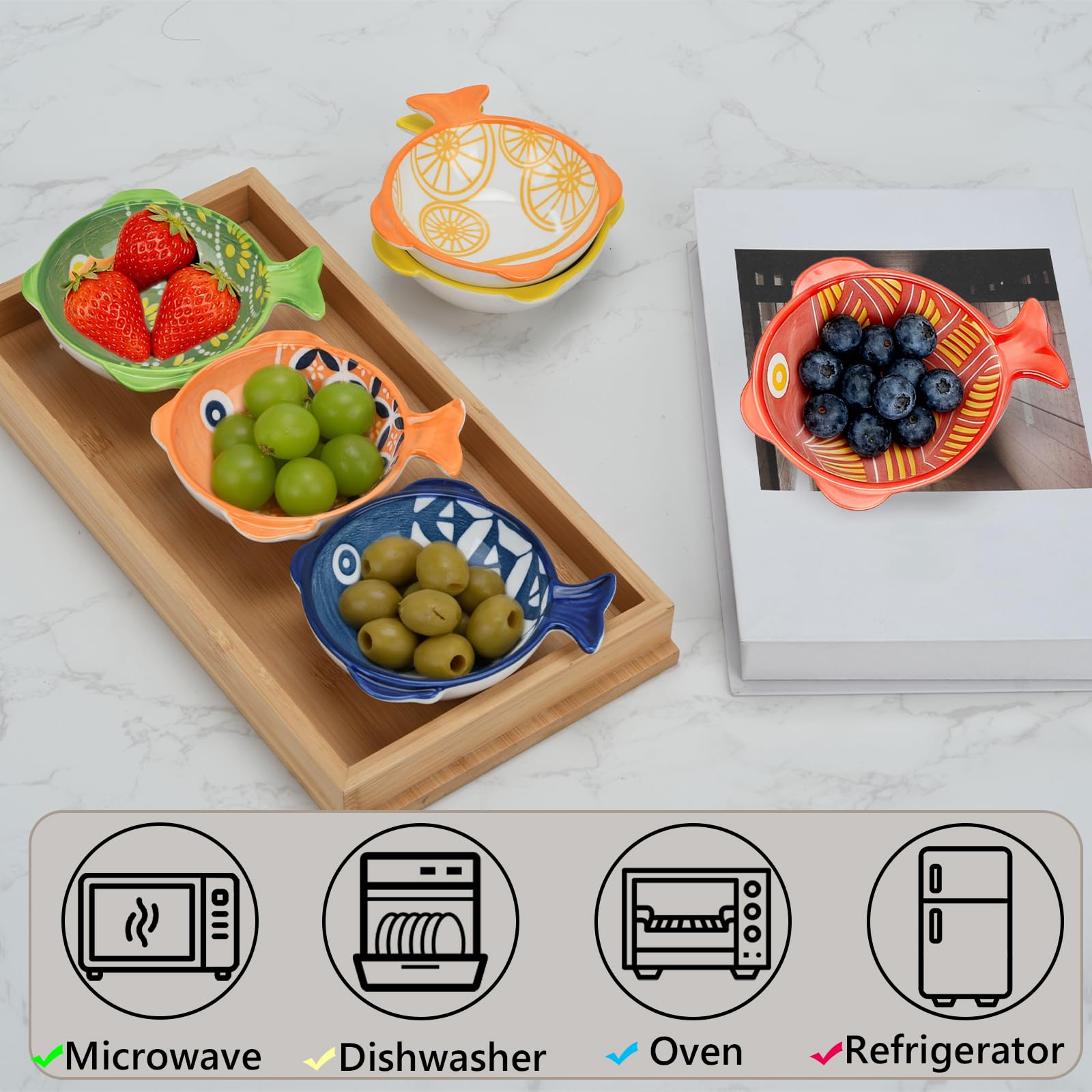 YGFRSTO Decorative Ceramic Bowls 6 Pack Small Soy Sauce Dipping Dishes Decorative Bowls for Dips, Condiment, Appetizer, Sauce Serving, Side Dishes, Charcuterie Board, 4.5x4.1 Inch (Assorted Colors)