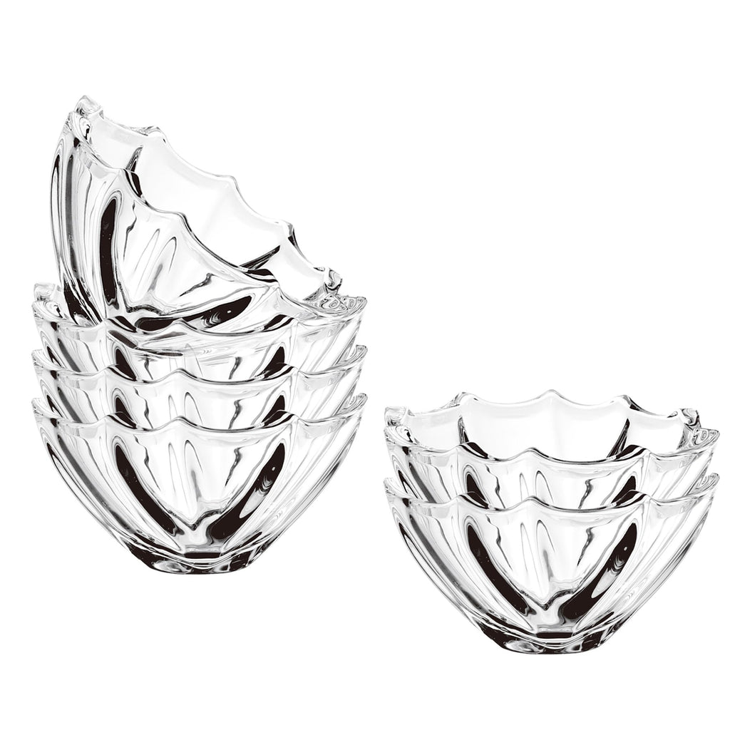 binsakao Small Glass Bowls Set of 6-8.5 oz Scalloped Dessert Bowls for Ice Cream, Snacks, Side Dishes, Dipping, Prep Meal, Serving
