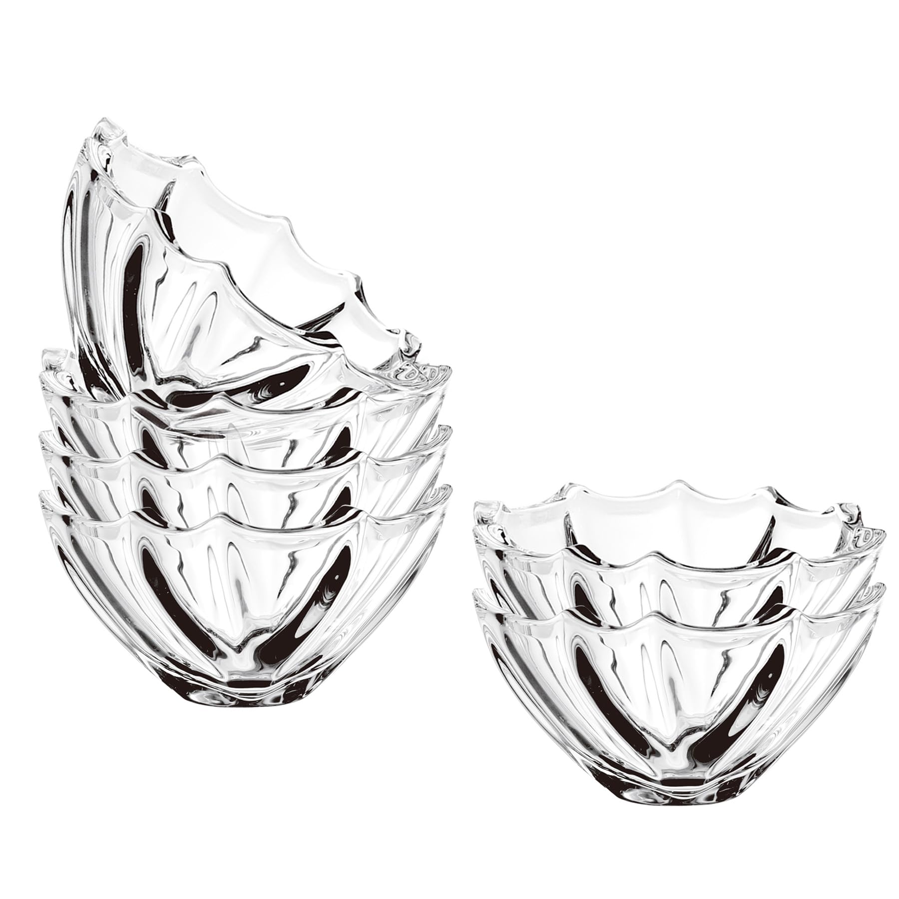 binsakao Small Glass Bowls Set of 6-8.5 oz Scalloped Dessert Bowls for Ice Cream, Snacks, Side Dishes, Dipping, Prep Meal, Serving