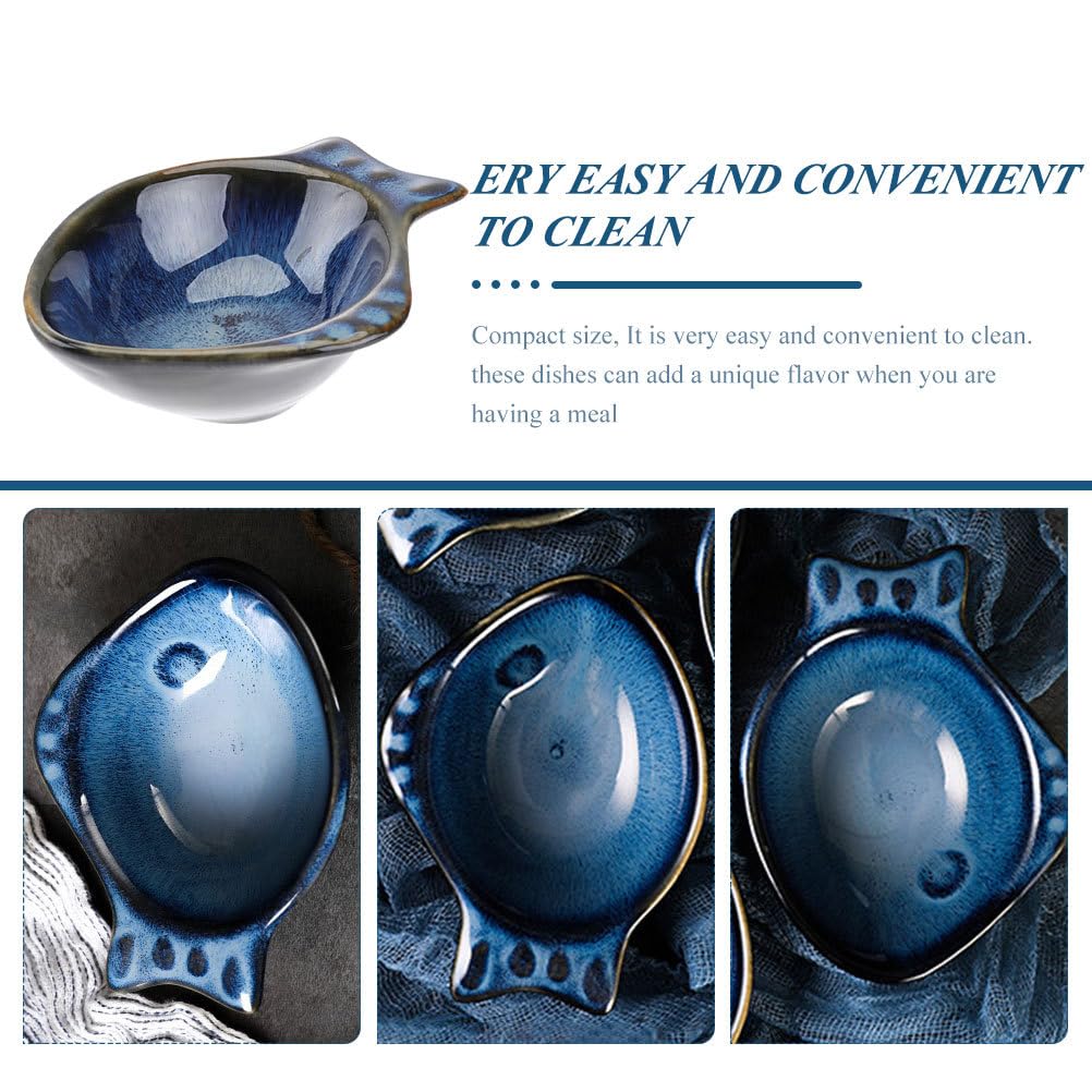 CALLARON 2Pcs Ceramic Dipping Bowl - 4.3 inch Fish Shape Sauce Dishes, 2 Oz Porcelain Serving Bowl, Small Bowl Dish for Appetizer, Sushi Soy Sauce, Snack, Seasoning, Dishwasher Safe