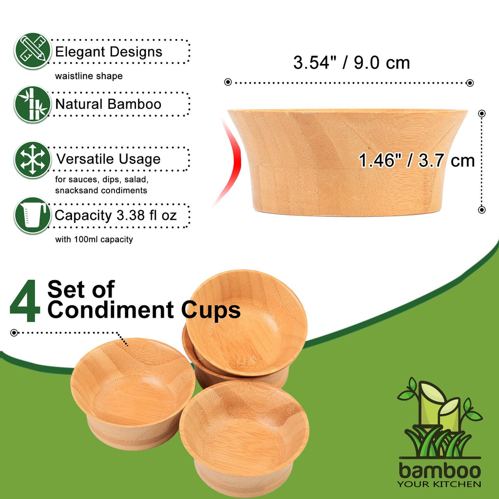 ZTHapwa Small Bamboo Wooden Bowls, 3.4 OZ Salsa Bowls for Side Dishes/Dipping Sauce, Hand Carved Kitchen Prep Bowl for Salt/Condiments, Charcuterie Board Accessories 4 Pcs