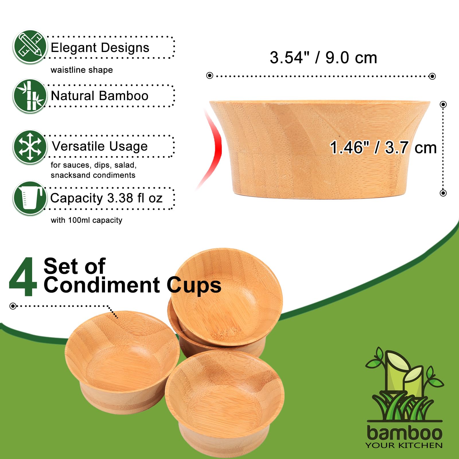 ZTHapwa Small Bamboo Wooden Bowls, 3.4 OZ Salsa Bowls for Side Dishes/Dipping Sauce, Hand Carved Kitchen Prep Bowl for Salt/Condiments, Charcuterie Board Accessories 4 Pcs