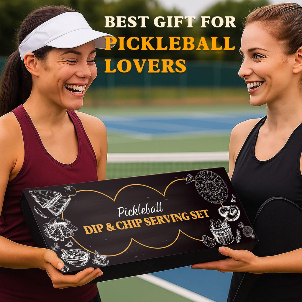 DWATAN Pickleball Snack Serving Tray, Pickleball Lover Gifts for Women Men, Ceramic Dipping Bowls with Wood Charcuterie Board, Birthday Party Decoration Accessories for Taco Sauce, Dessert, Salsa