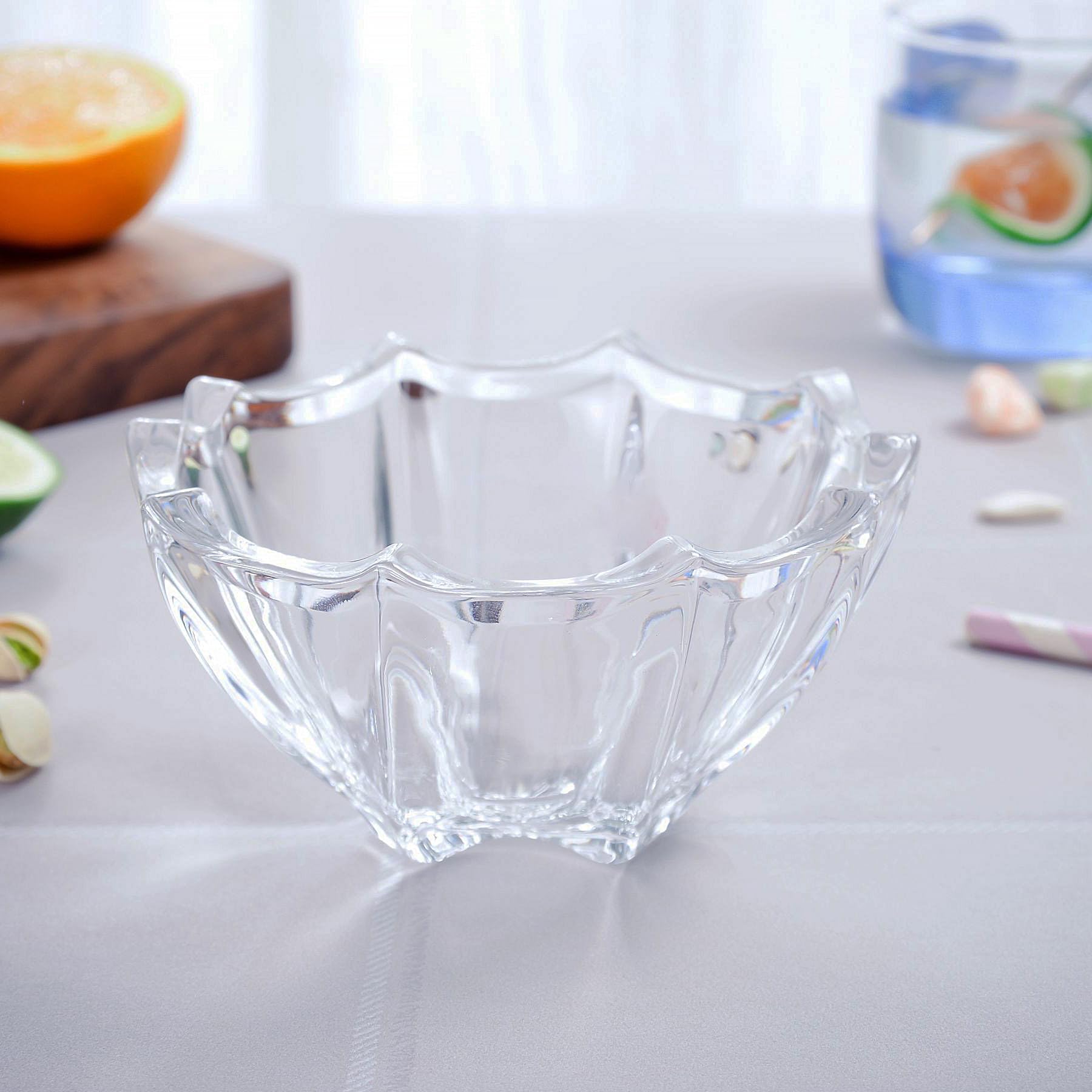 binsakao Small Glass Bowls Set of 6-8.5 oz Scalloped Dessert Bowls for Ice Cream, Snacks, Side Dishes, Dipping, Prep Meal, Serving