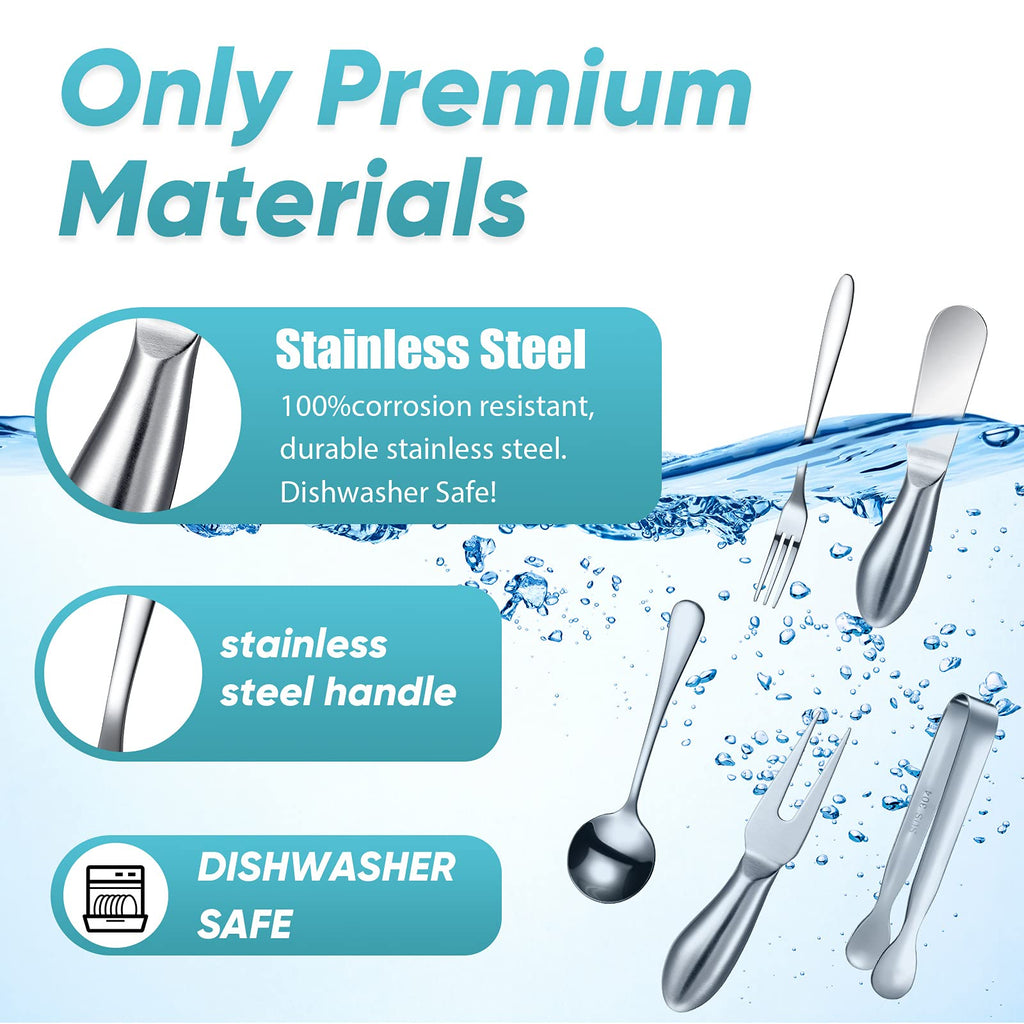 Patelai Charcuterie Board Accessories Cheese Spreader Knife Set Charcuterie Utensils Butter Knife Stainless Steel Mini Serving Tongs Spoons Appetizer Forks for Pastry(Silver,20 Pieces)