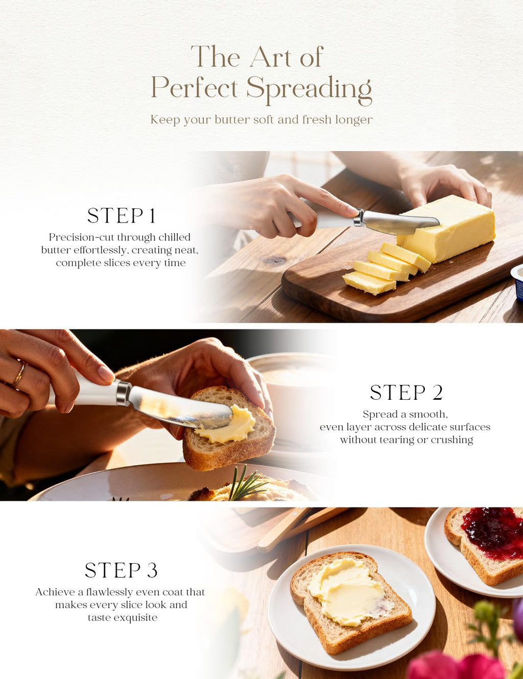 AISBUGUR 2 Pack Stainless Steel Butter Spreader Knife, Butter Knife with White Porcelain Handle, Cheese Butter Spreader Knives for Kitchen