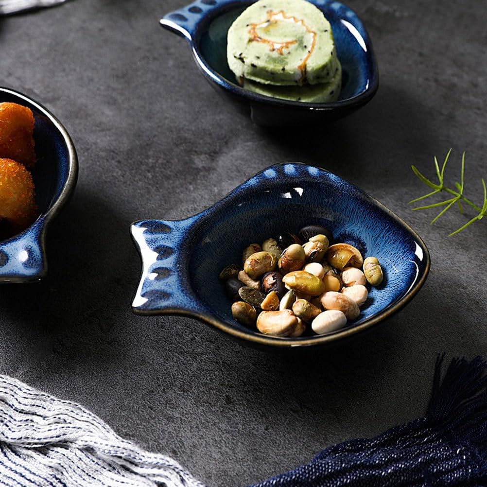 CALLARON 2Pcs Ceramic Dipping Bowl - 4.3 inch Fish Shape Sauce Dishes, 2 Oz Porcelain Serving Bowl, Small Bowl Dish for Appetizer, Sushi Soy Sauce, Snack, Seasoning, Dishwasher Safe