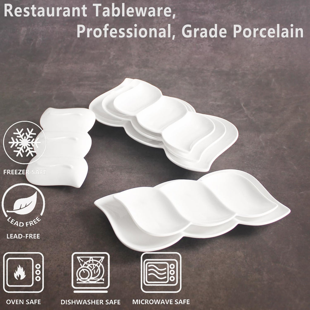 Creativity Home Chip and Dip Serving Set Porcelain Tray Deep Divided Bowl,Set of 4 Divided Platters/Divided Bowls,Lunch&buffet tableware,for Dishwashers,microwaves,ovens safety 10.4 Inch