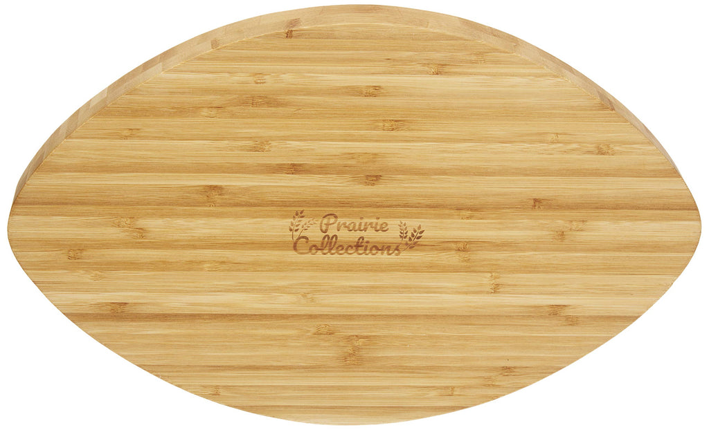Prairie Collections Football Shaped Bamboo Serving Tray (10" x 16" x 2.5”) Includes 2 Dip Trays - Large Chip Serving Dish for Parties