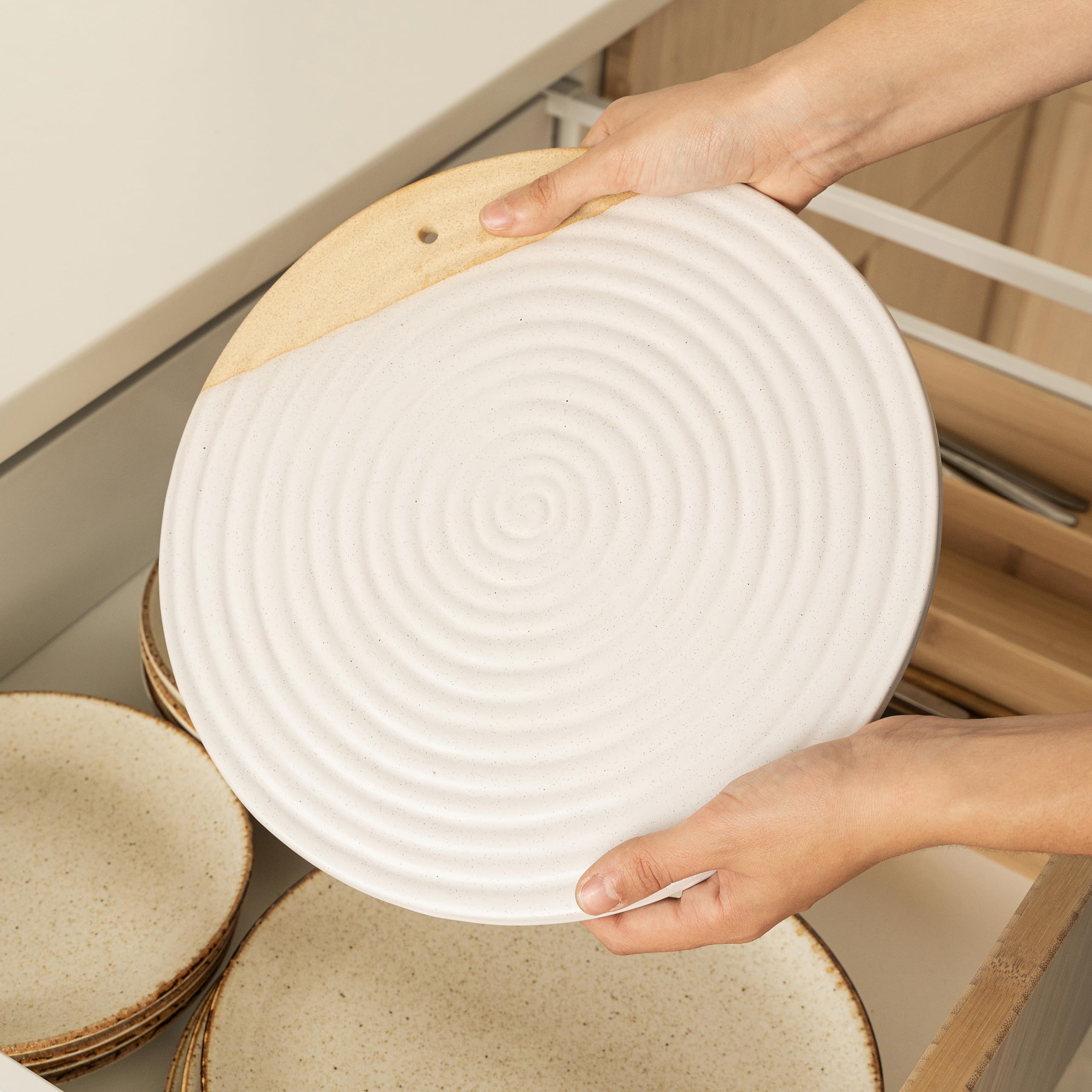 Amarcado Premium Ceramic Serving Platter, White - 12” Round - Dishwasher Safe, Oven Safe Appetizer Tray for Entertaining - Large Charcuterie Cheese Board Serving Dish Gift - Pizza Stone