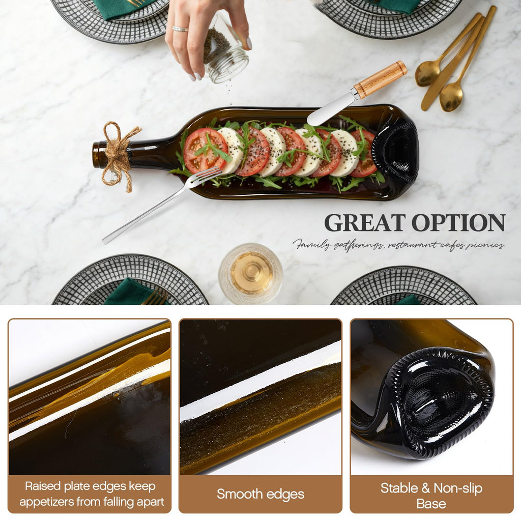 Bokon 1 Pcs Melted Wine Bottle Serving Board Decorative Cheese Tray Charcuterie Board with Knife Fork Cracker Platter Wine Lover Gift for Party Valentines Housewarming Accessories (Brown)