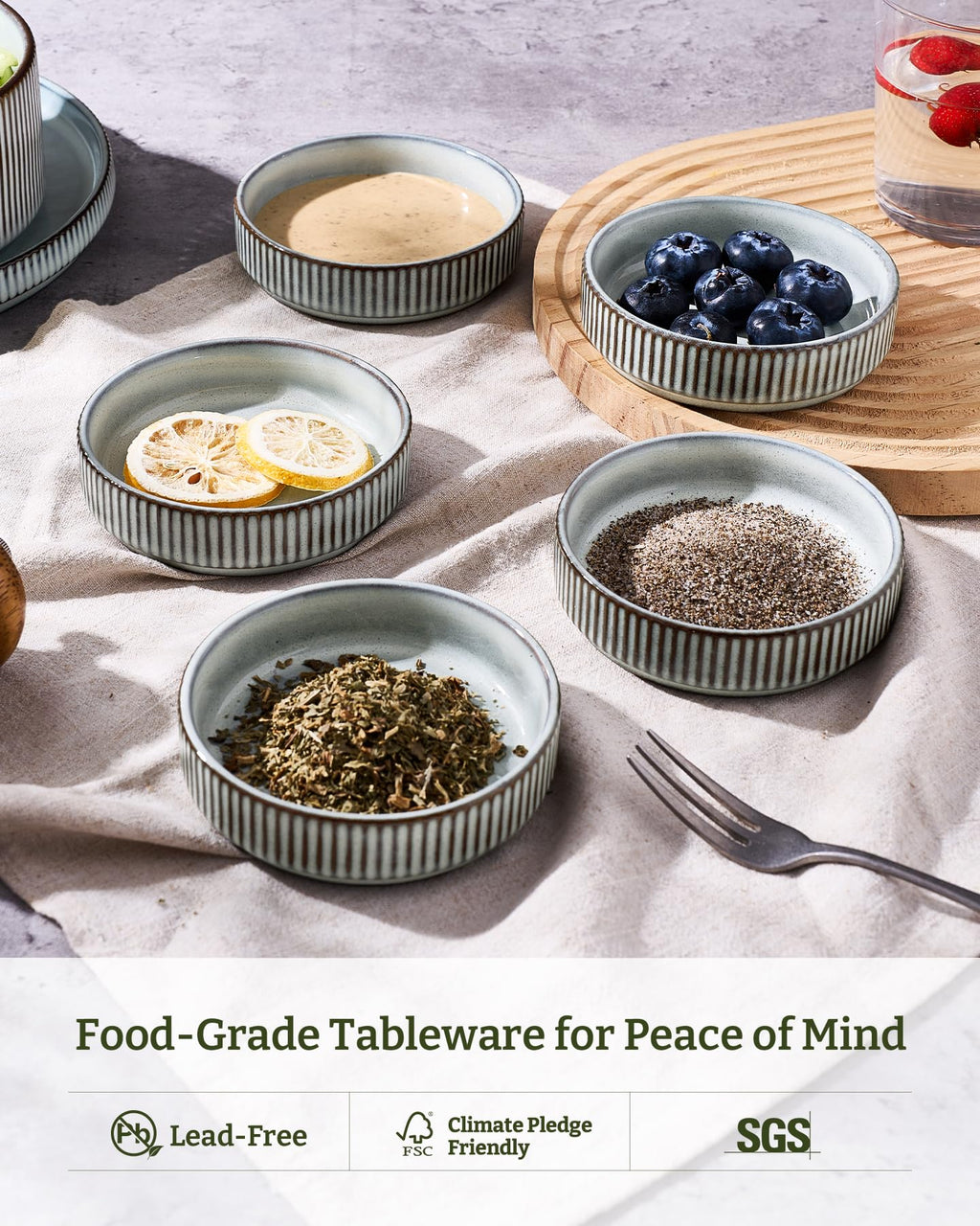 famiware Star Soy Sauce Dish Ceramic Dipping Bowls Set of 6, 4 oz Individual Dip Sauce Cups/Bowls/Dishes/Plates, Small Serving Bowl for Side Dishes, Dessert, Ice Cream, Condiments, Sushi - Smoky Blue