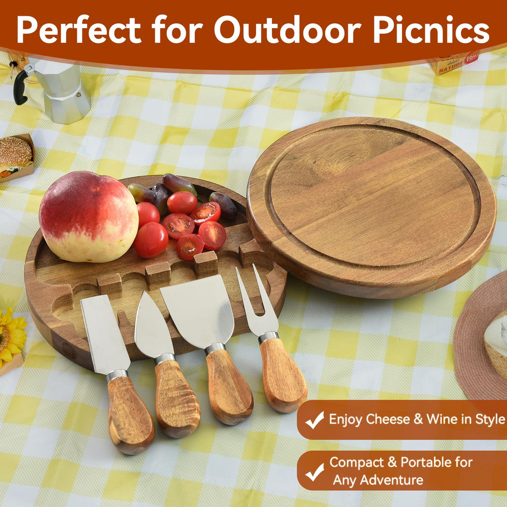 Acacia Wood Cheese Board Set, Mini Charcuterie Boards with 4 Knives, Travel Charcuterie Boards Gift Set, Gifts for House Warming New Home, Birthday, Wedding, Bridal Shower