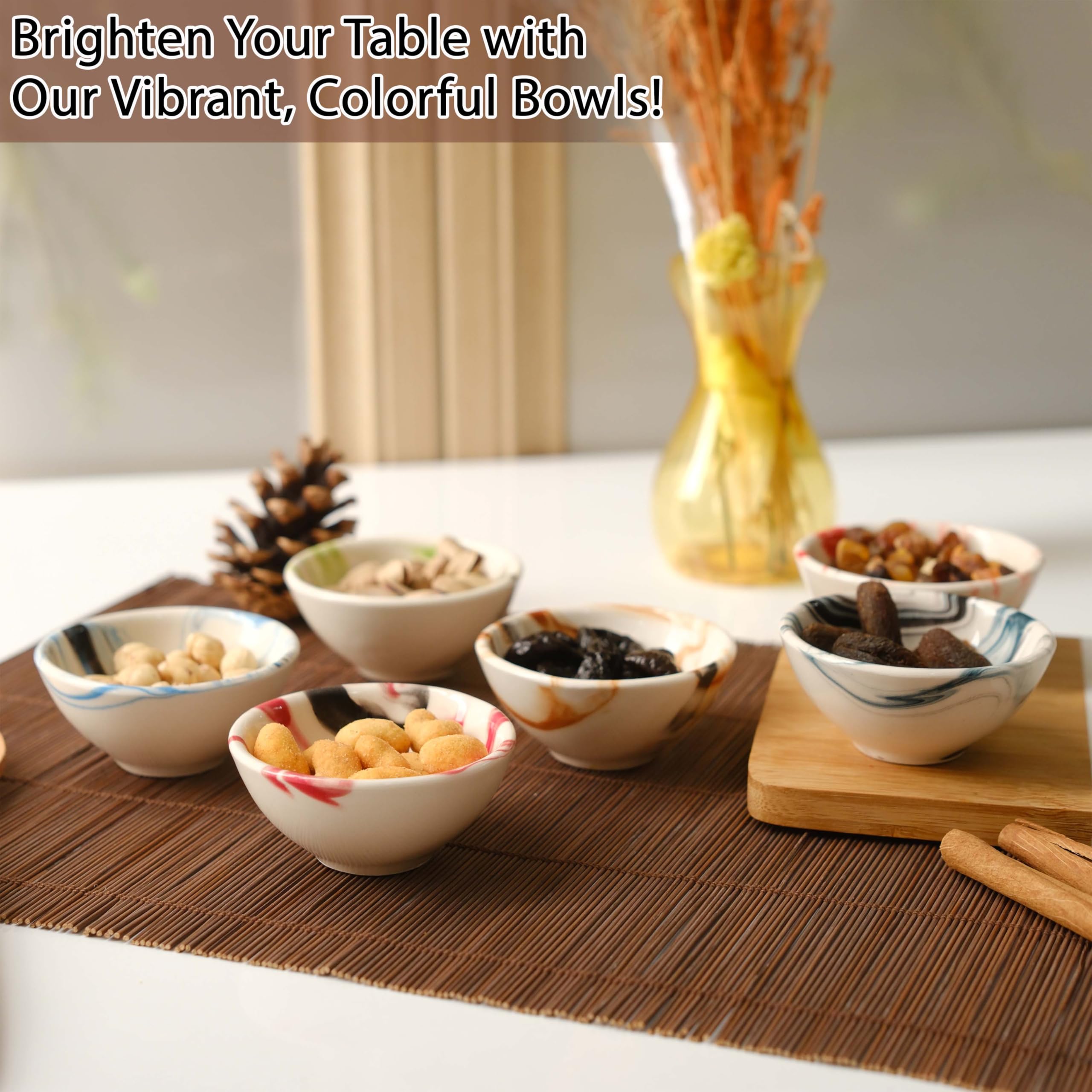 Small Ceramic Bowls Set of 6 | 3 oz Pinch Bowls for Dipping, Cooking Prep, and Charcuterie | Ideal for Snacks, Desserts, Side Dishes, Tapas, Nuts, and Ice Cream | Handmade Serving Dishes (Marble)