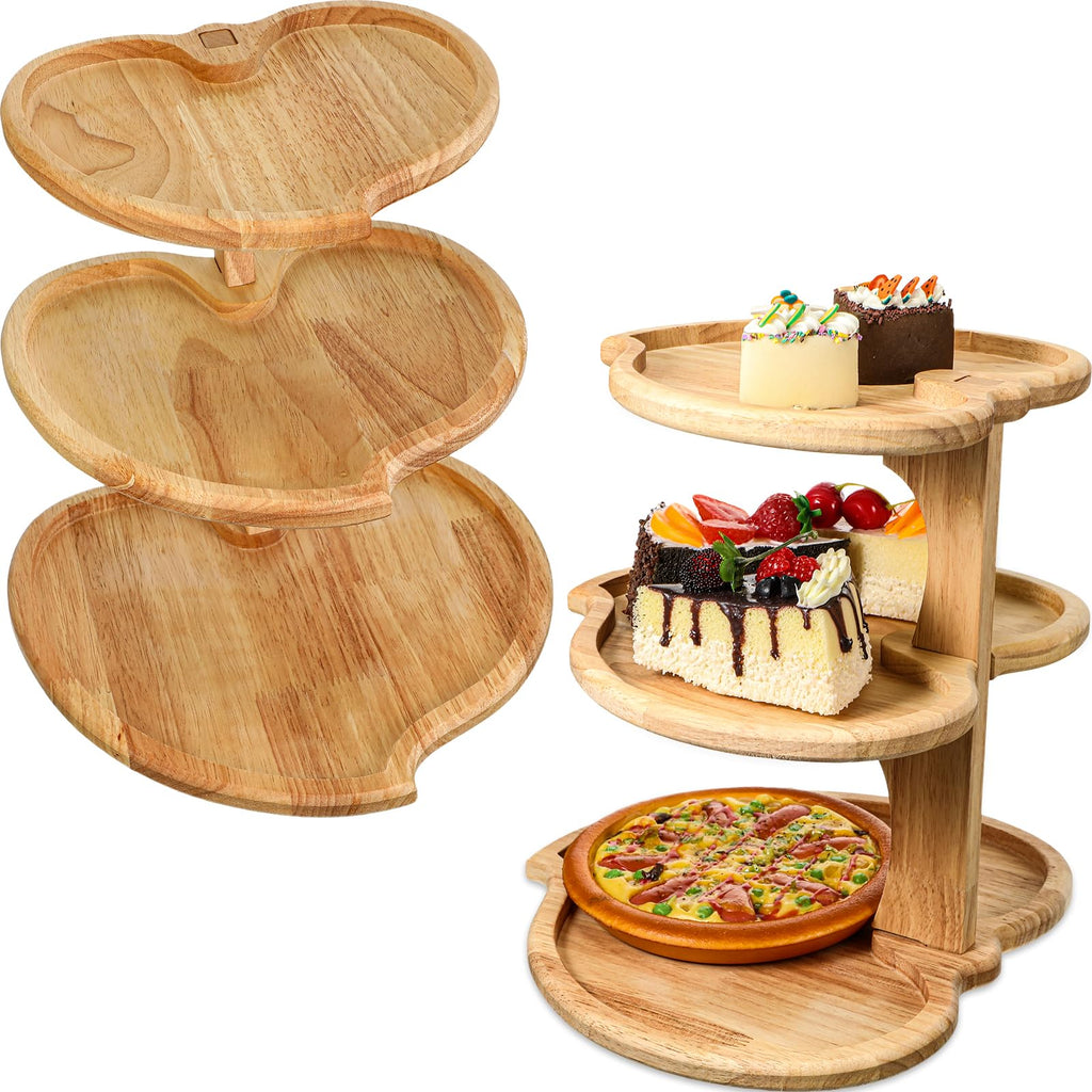 Wenqik 2 Pcs Valentine's Day 3 Tier Wooden Tiered Tray Cupcake Stand Heart Shaped 3 Tier Serving Tray Rustic Farmhouse Dessert Display Tiered Cake Holder for Tea Party Baby Shower Wedding Birthday