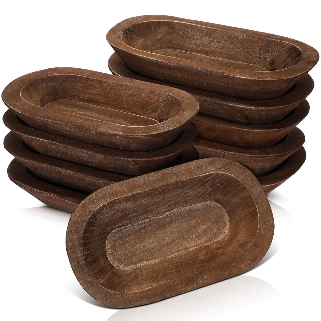 Nuogo 10 Pack Wooden Dough Bowls Bulk 8.5 Inch Rustic Dough Bowls for Wedding DIY Candle Home Crafts Making Farmhouse Fruits Supplies Decoration(Brown)