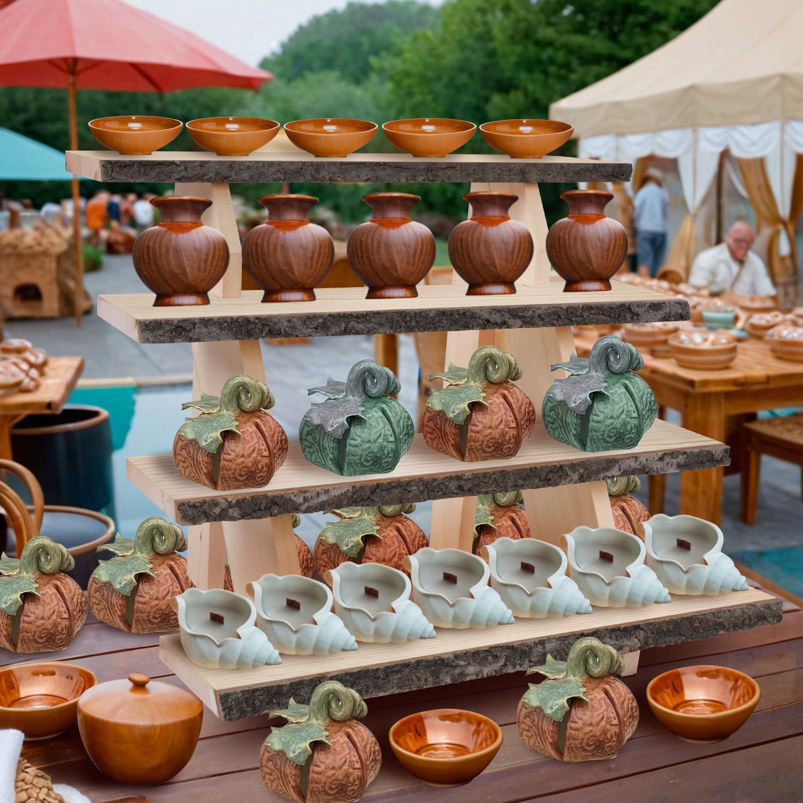 Display Stand 4 Tier Cupcake Stand Wooden Dessert Stands Rustic Display Riser Action Figure Stand,Display Stand for Vendor Events,Food Display,Decor,Birthday Party, Wedding, Baby Shower,Housewarming Gift