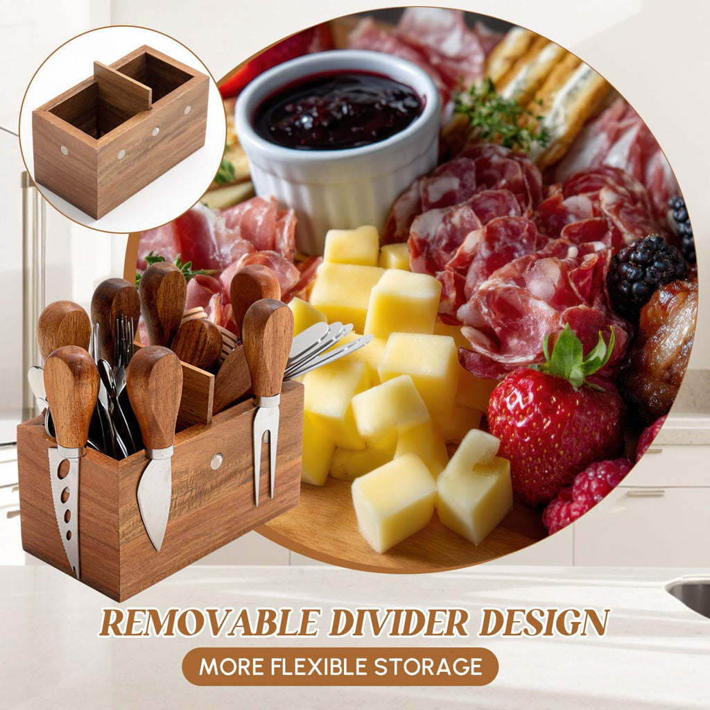 Hushee 44 Pcs Charcuterie Boards Accessories with Magnetic Acacia Wood Holder Wooden Cheese Knife Set for Wood Handle Knives for Cheese Knife Slicer with Tongs, Spoons, Forks, Honey Dipper (Style 2)