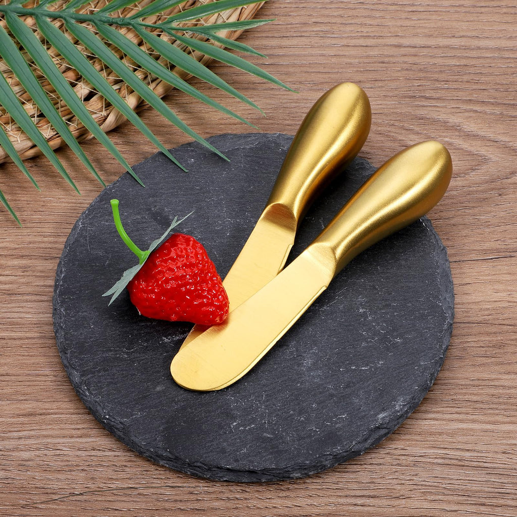 Zelphvt Butter Spreader Knives 2 Packs Gold Butter Knives Stainless Steel Cheese and Butters Knive Set Blunt Edge Spreader for Cheese Cream Jam Spreading