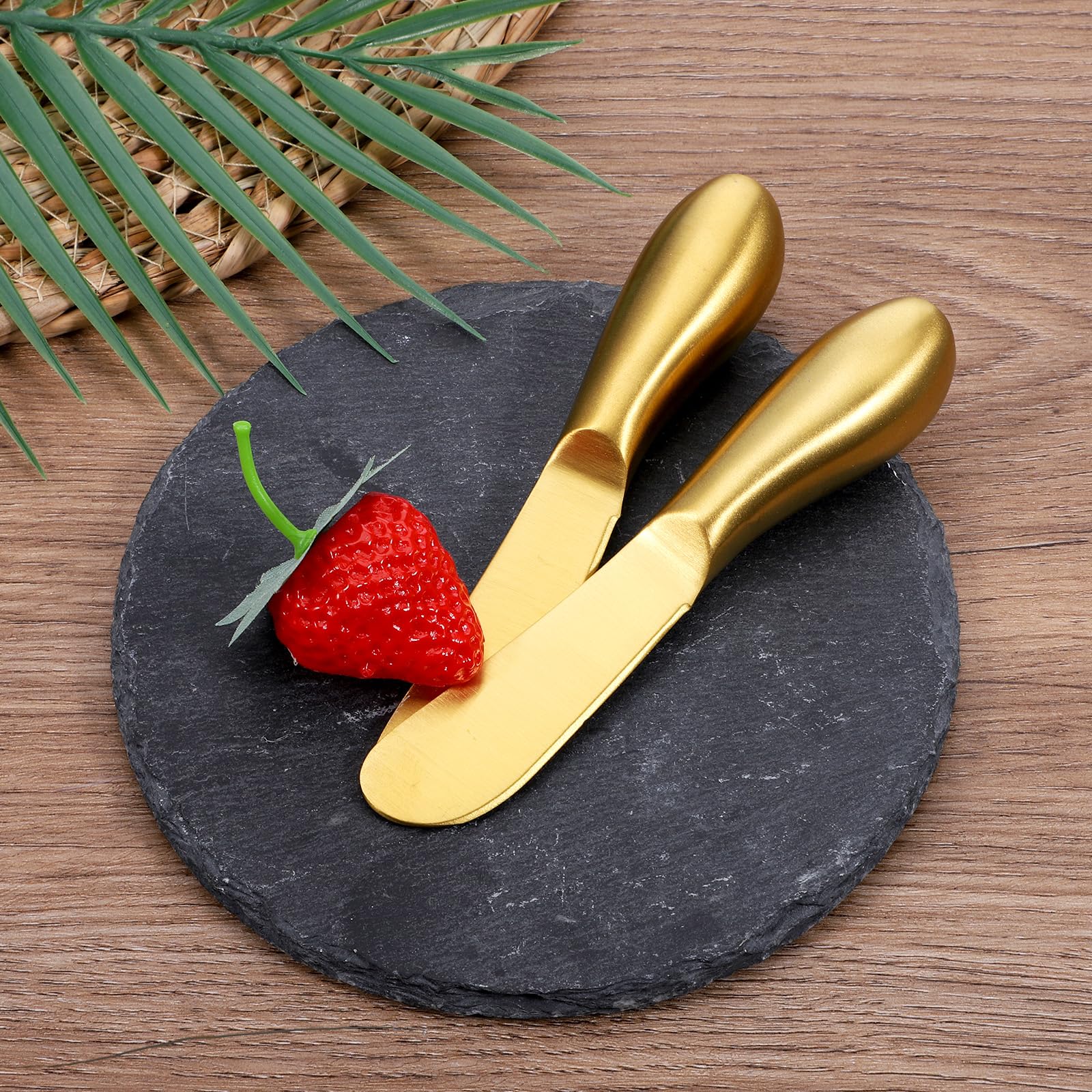 Zelphvt Butter Spreader Knives 2 Packs Gold Butter Knives Stainless Steel Cheese and Butters Knive Set Blunt Edge Spreader for Cheese Cream Jam Spreading