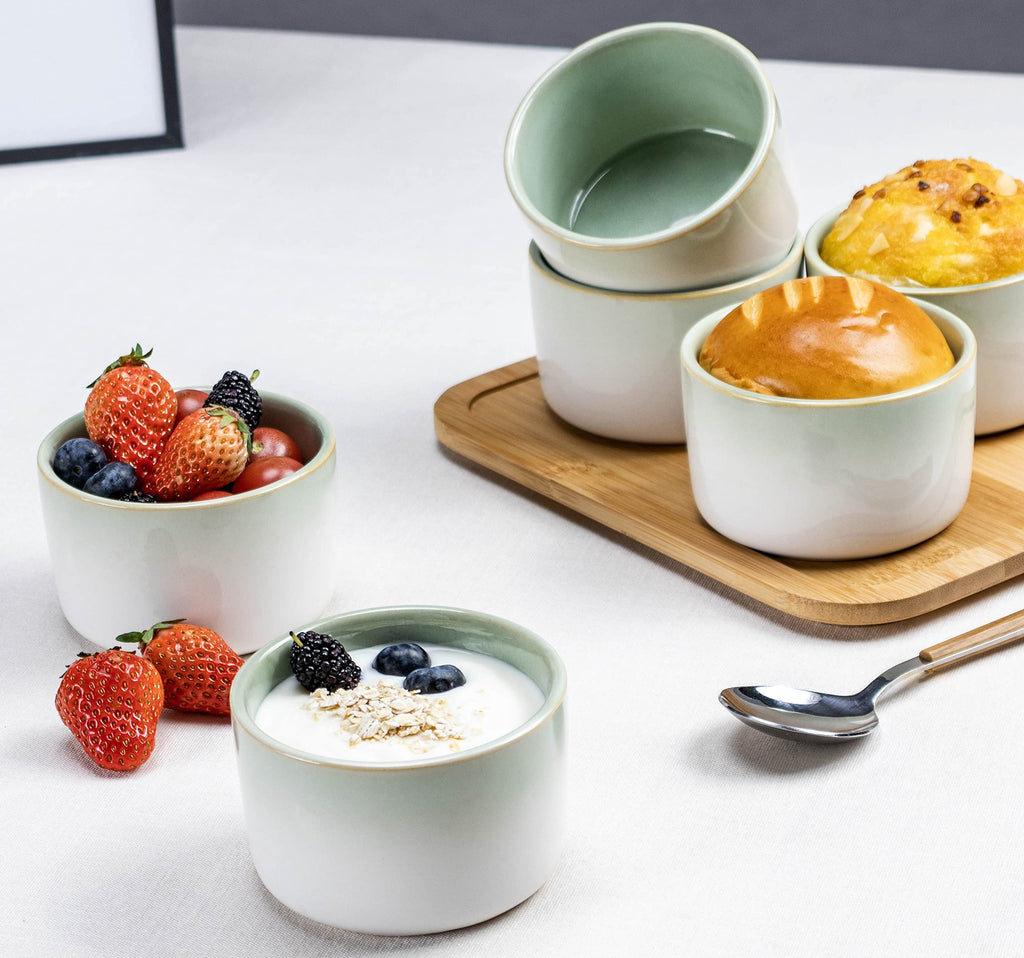 Ramekin Set of 6, UNICASA 8 oz Creme Brulee Ramekins, Oven Safe Baking Set for Custard, Pudding, Souffle Cups, Light Green