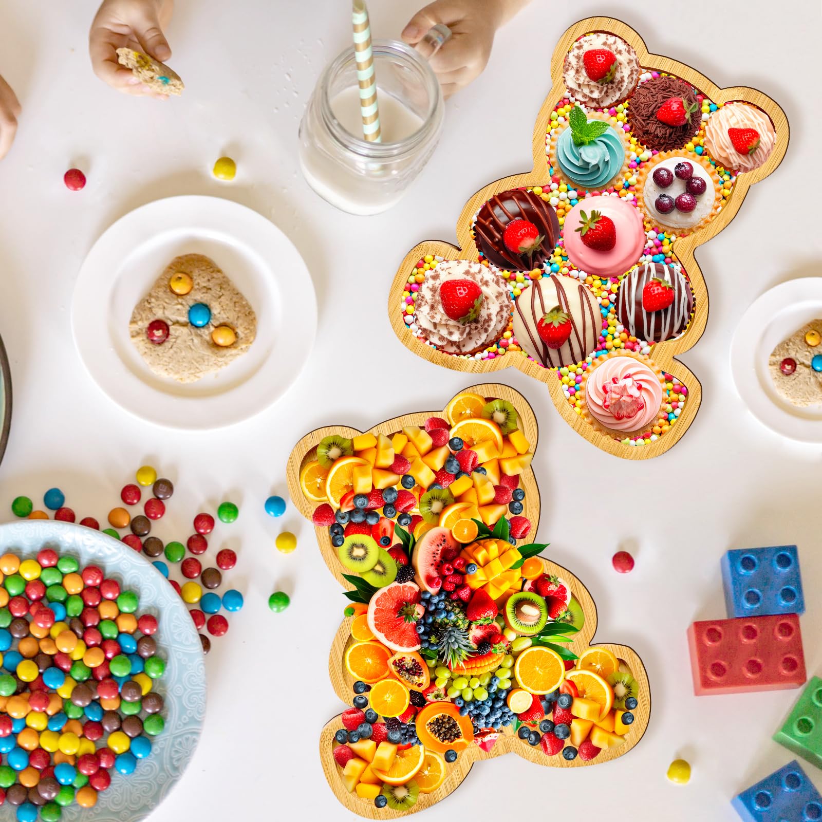 2pc Charcuterie Board Platter Bear Baby Shower Food Trays Wooden Trays Decorative Platter Wood Charcuterie Board Tray Large Serving Tray Fillable Box for Food Snack Fruit Birthday Party