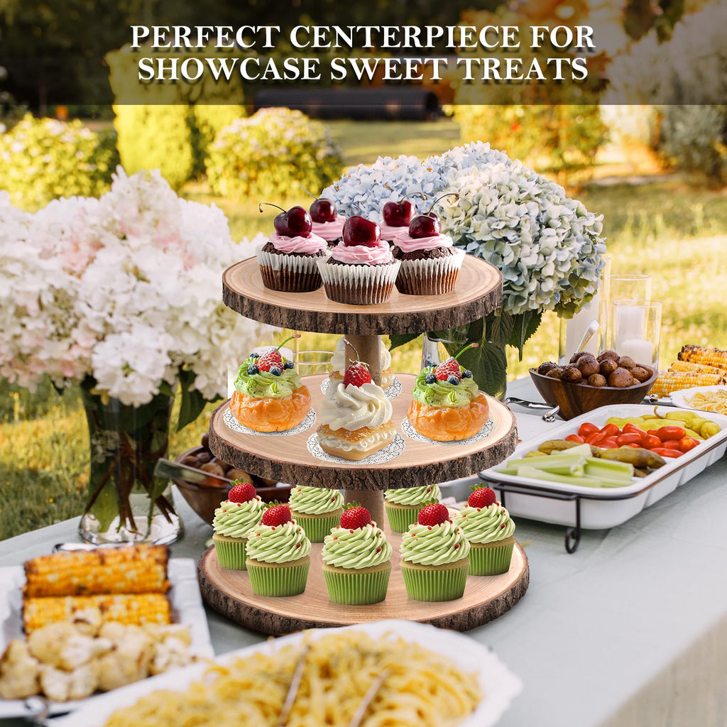 3 Tier Cupcake Stand Wood Dessert Stands CupcakeTier Stand Rustic Cupcake Display Holder Stand Farmhouse Cake Stand for Dessert Table Displays,Birthday,Theme Party, Graduation,Baby Shower Tea Party Decoration