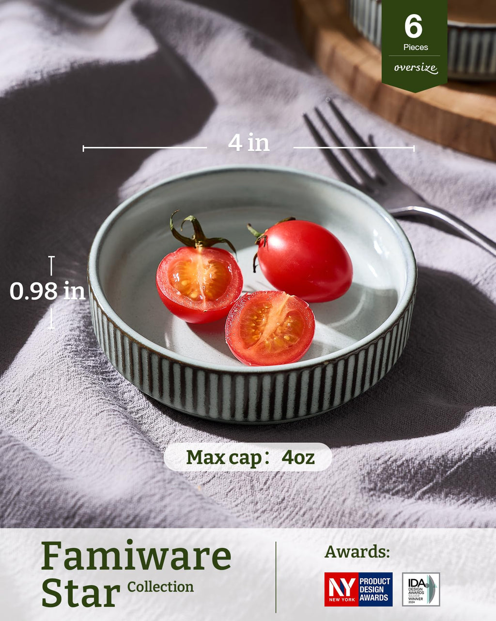 famiware Star Soy Sauce Dish Ceramic Dipping Bowls Set of 6, 4 oz Individual Dip Sauce Cups/Bowls/Dishes/Plates, Small Serving Bowl for Side Dishes, Dessert, Ice Cream, Condiments, Sushi - Smoky Blue